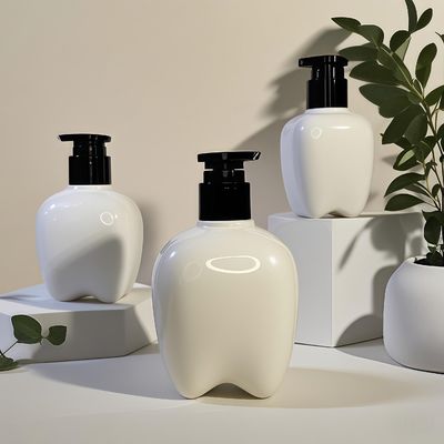 Flacone in plastica a forma di dente da 100-250 ml con pompa a pressione per lavaggio mani, lozione per capelli, igienizzante mani, logo personalizzabile
