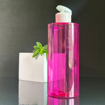 Flacone per lozione in plastica PET trasparente rosso con capacità di 300/400/500 ml e tappo a disco a pressione