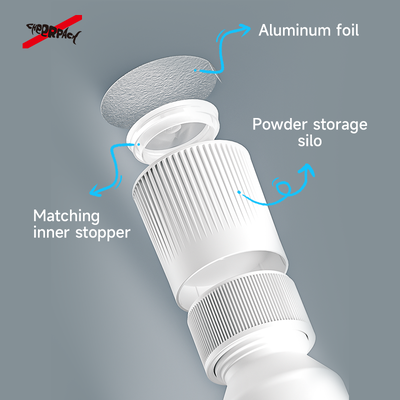 K2 Press on Water Powder Tappo di separazione Coperchio in PE Twist Top per bottiglia in polvere per bevande solide e integratori energetici